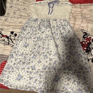 Floral White and Blue Dress